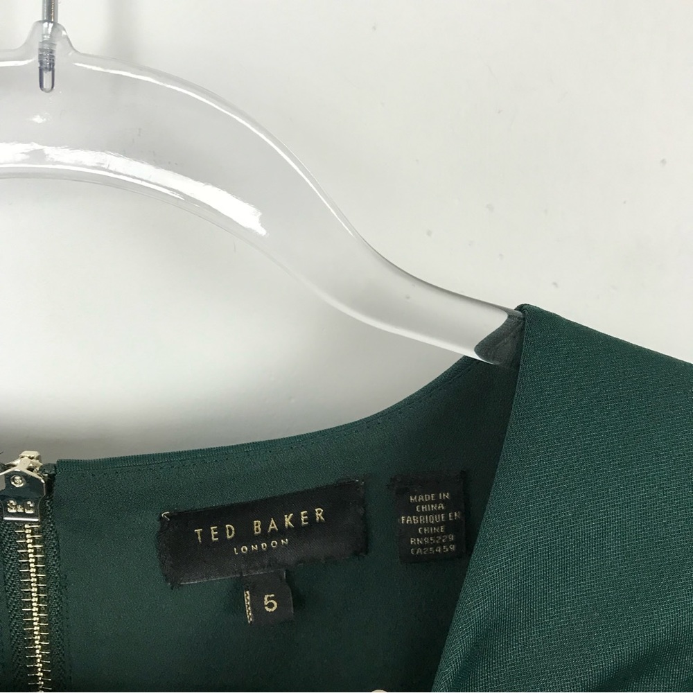 Ted Baker London Filnio Bell Sleeve Emerald Green Dress Size Ted 5/ US Size 12 - Picture 6 of 11